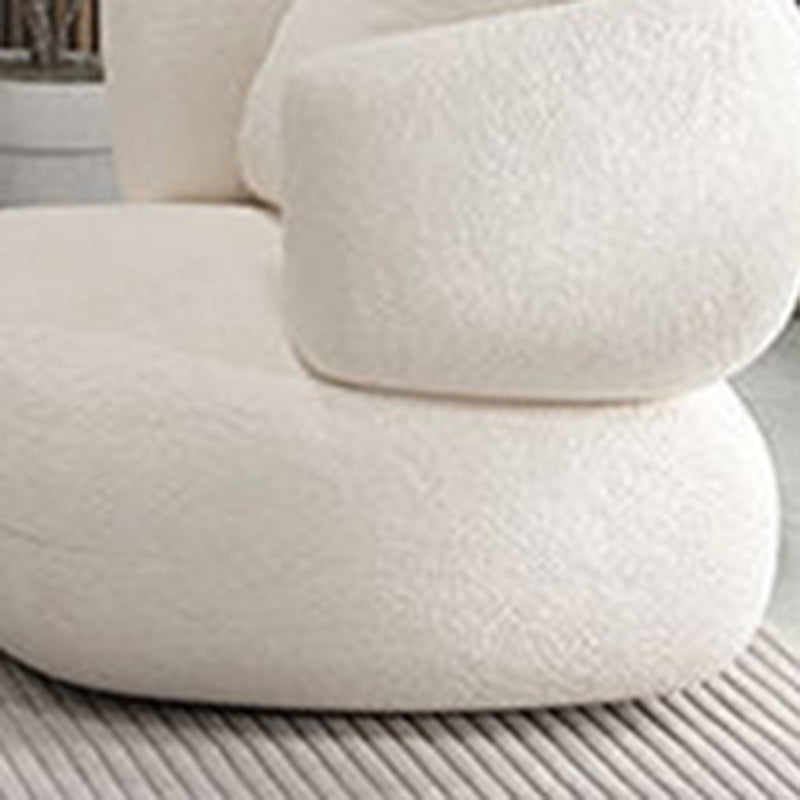 Tuxedo Arm Curved Sofa with Pillows Modern White Fabric Sofa