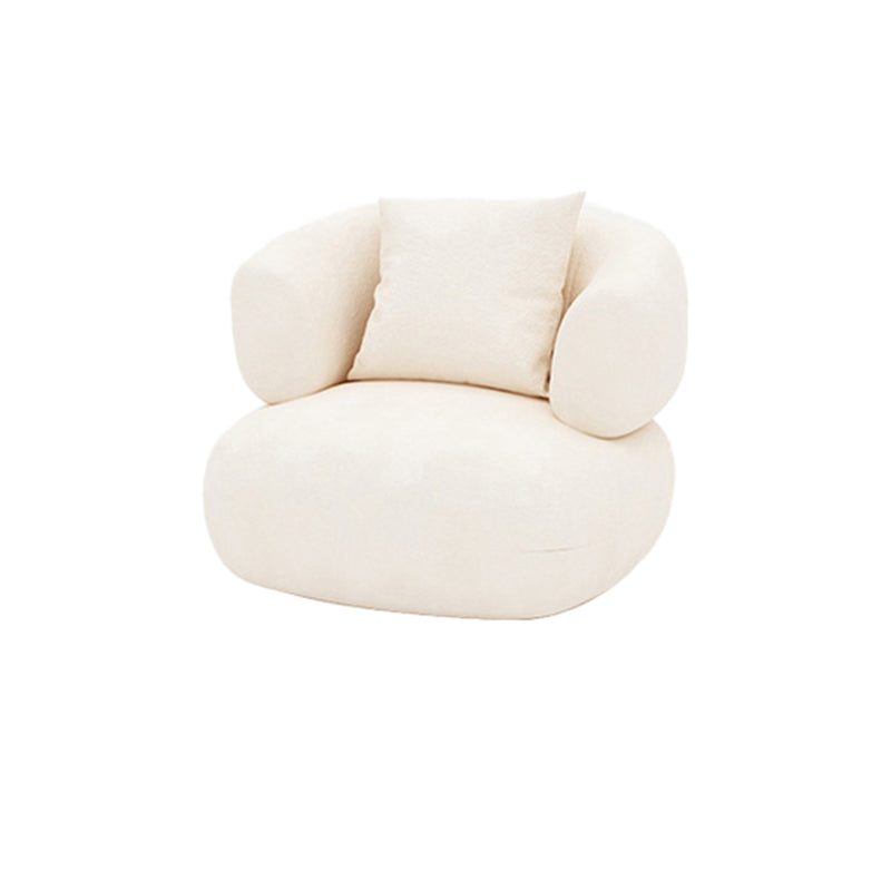 Tuxedo Arm Curved Sofa with Pillows Modern White Fabric Sofa