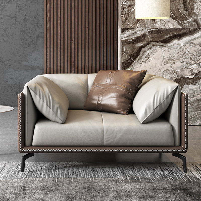 Modern Genuine Leather Living Room Pillow Top Arm Cushions Seating