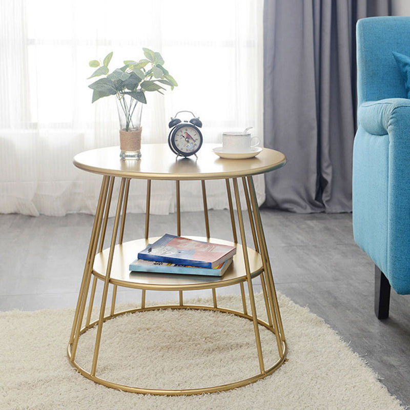 Medieval Modern Metal Table Round Top Frame Base Side Tablewith Shelf