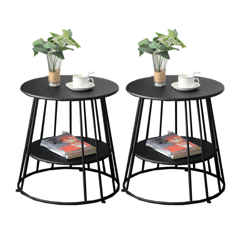 Medieval Modern Metal Table Round Top Frame Base Side Tablewith Shelf