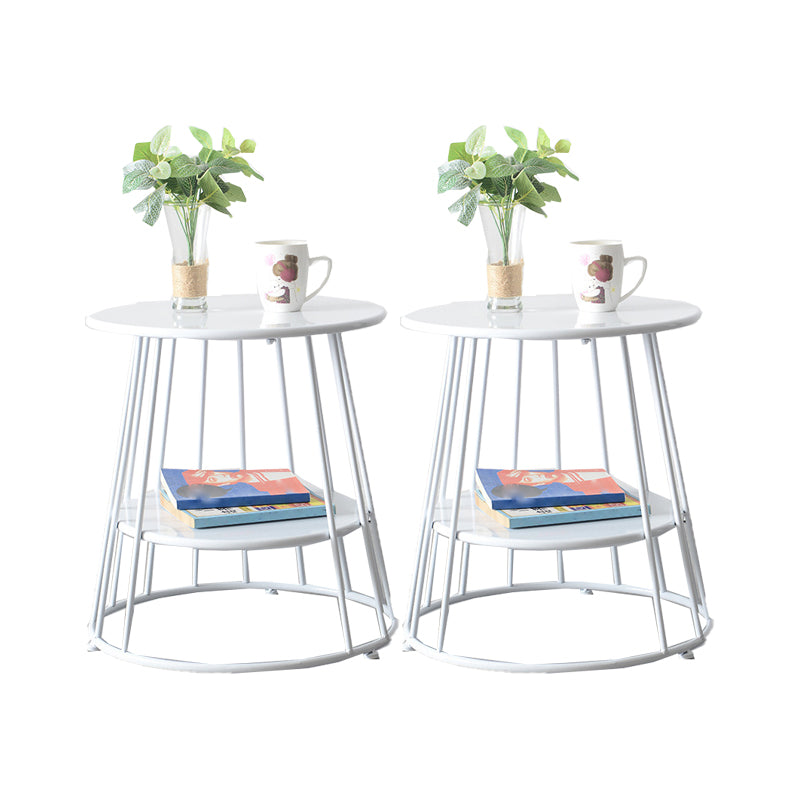 Medieval Modern Metal Table Round Top Frame Base Side Tablewith Shelf