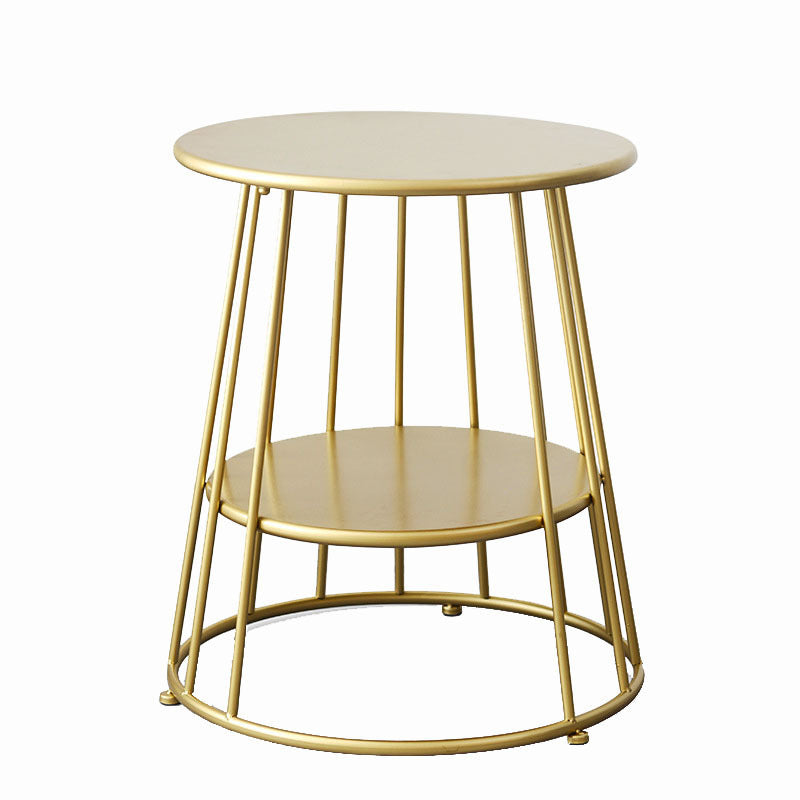 Medieval Modern Metal Table Round Top Frame Base Side Tablewith Shelf