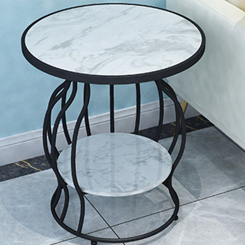 Double Tier End Table Modernist Slate Side Table with Storage Shelf