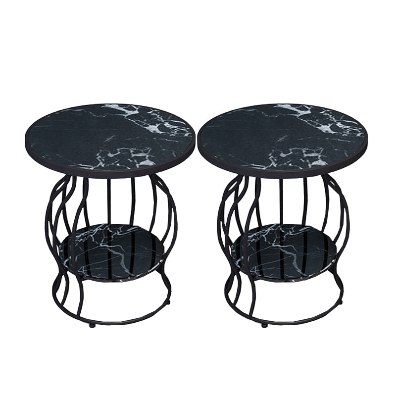 Double Tier End Table Modernist Slate Side Table with Storage Shelf