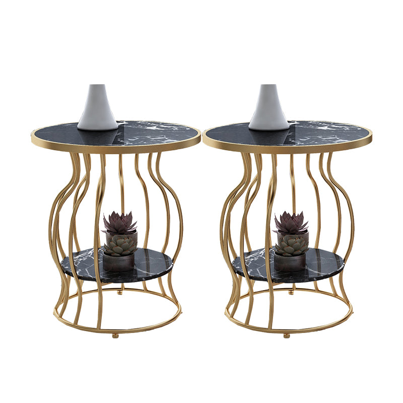 Double Tier End Table Modernist Slate Side Table with Storage Shelf