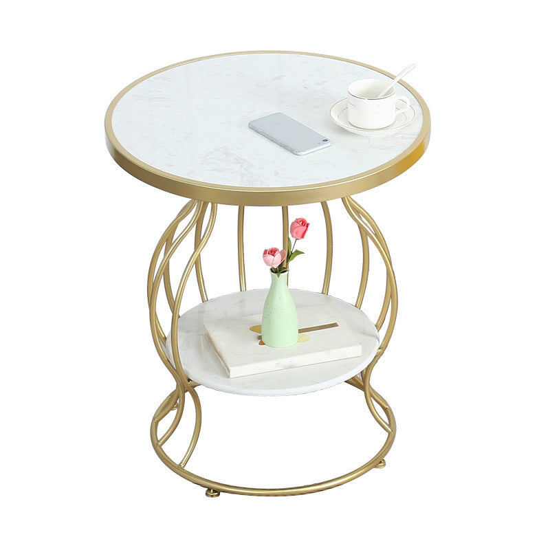 Double Tier End Table Modernist Slate Side Table with Storage Shelf