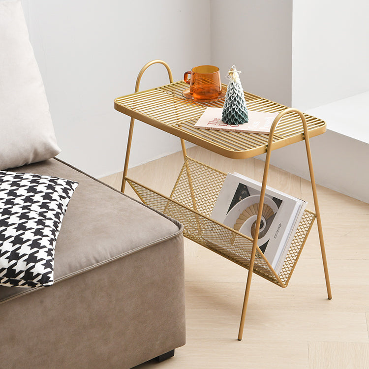 23.22" Tall Rectangle Top Side Table Iron Sled Base End Table