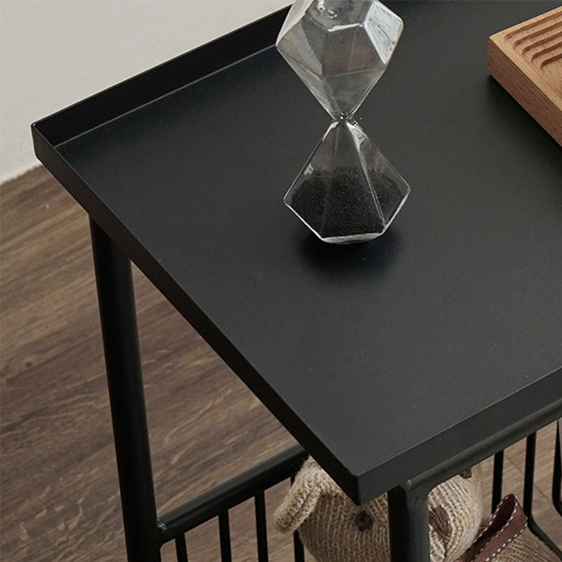 Rectangular Tray Top Side Table Iron 4 Legs End Table with Storage
