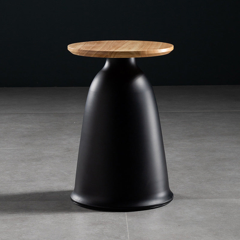 Round Wood Top Side Table 17.71" Tall Metal Pedestal End Table