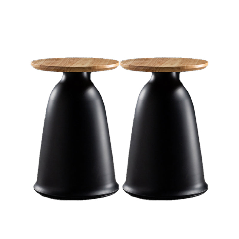 Round Wood Top Side Table 17.71" Tall Metal Pedestal End Table