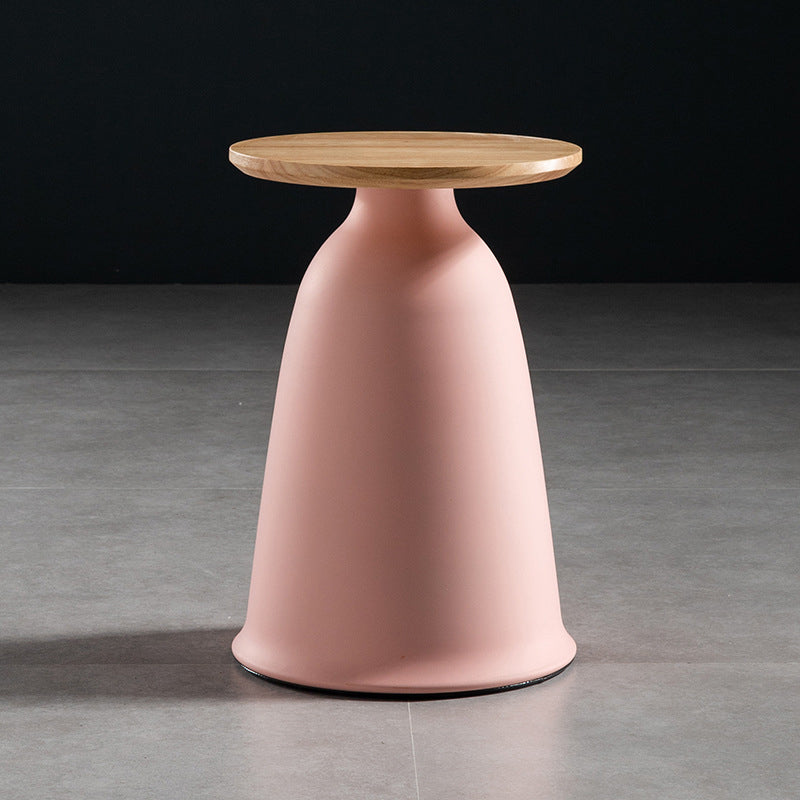 Round Wood Top Side Table 17.71" Tall Metal Pedestal End Table