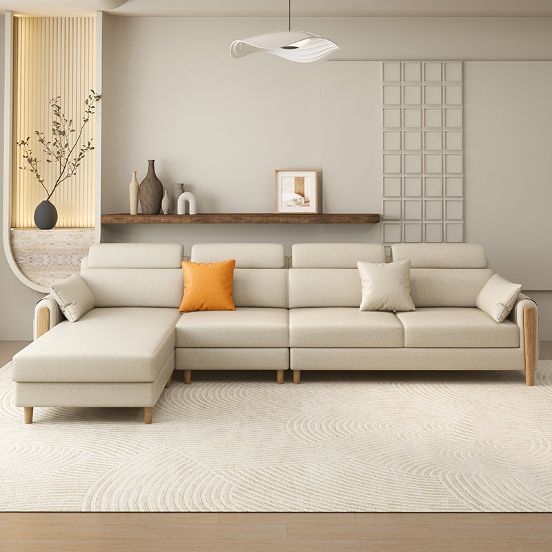 Scandinavian Sectional Sofa Leather Beige Sectionals with Pillows