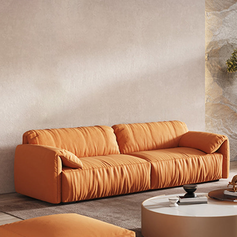 Contemporary Living Room Seating Pillow Top Arm Cushions Orange Sofa