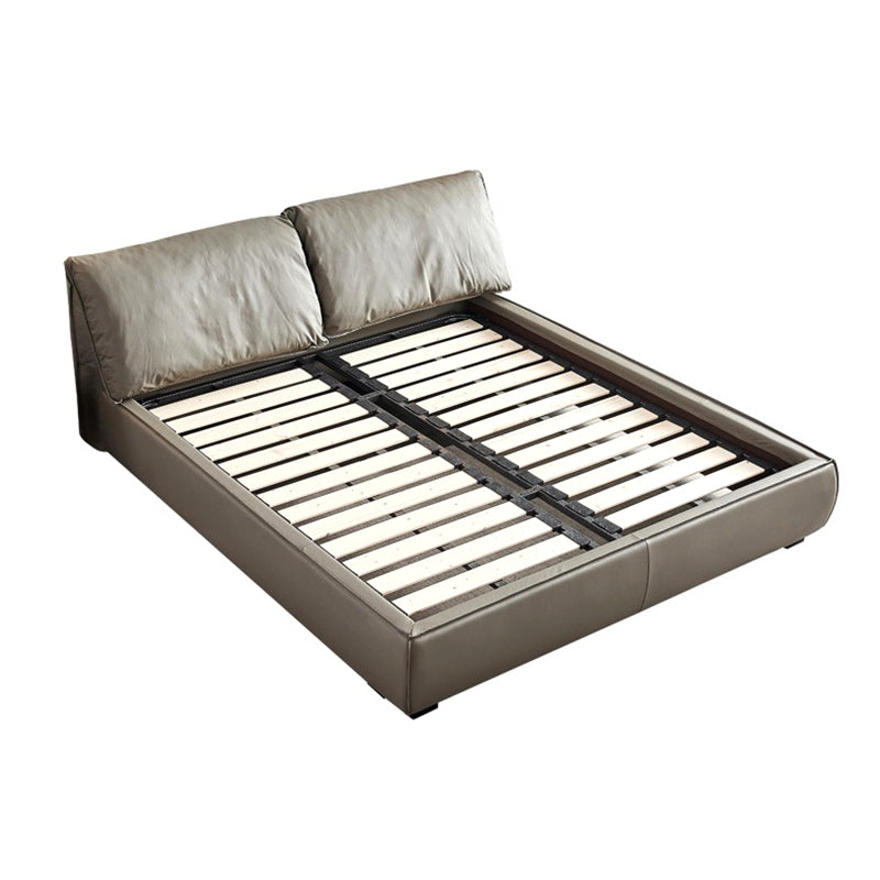 Contemporary Genuine Leather Bed Frame Standard Bed with Upholstered Headboard