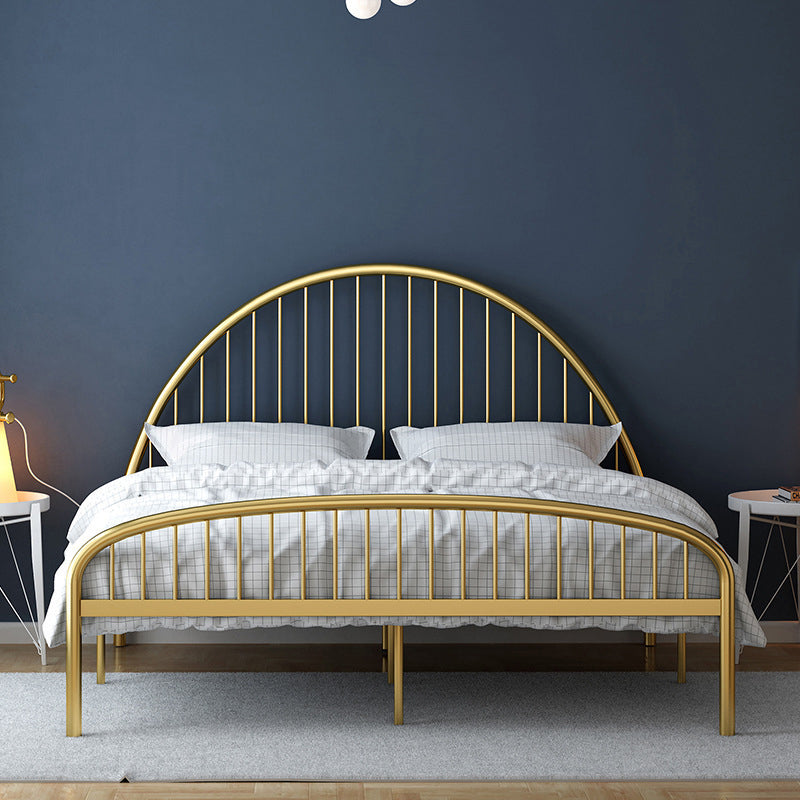 Metal Solid Color Open-Frame Bed Glam Slat Bed With Custom Gold Legs