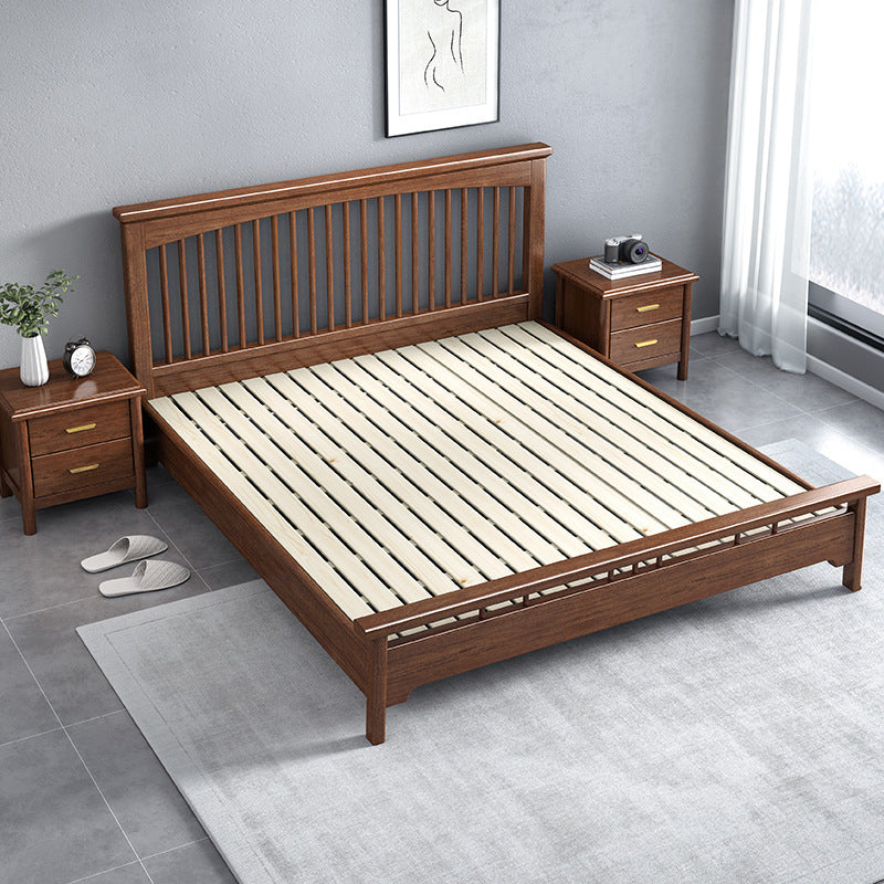 Traditional Open-Frame Bed Solid Wood Solid Color Slat Bed with Headboard