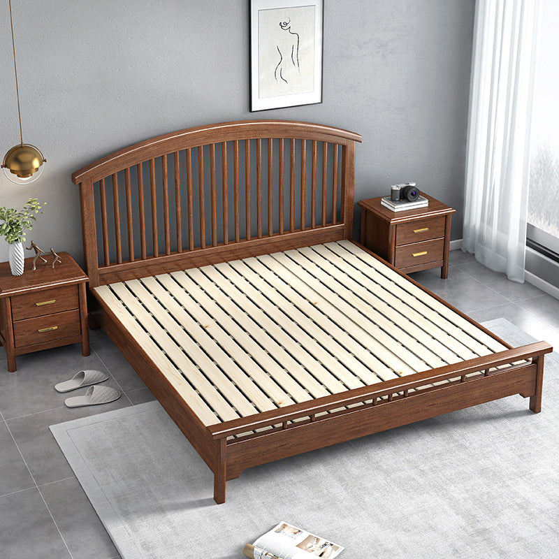 Traditional Open-Frame Bed Solid Wood Solid Color Slat Bed with Headboard