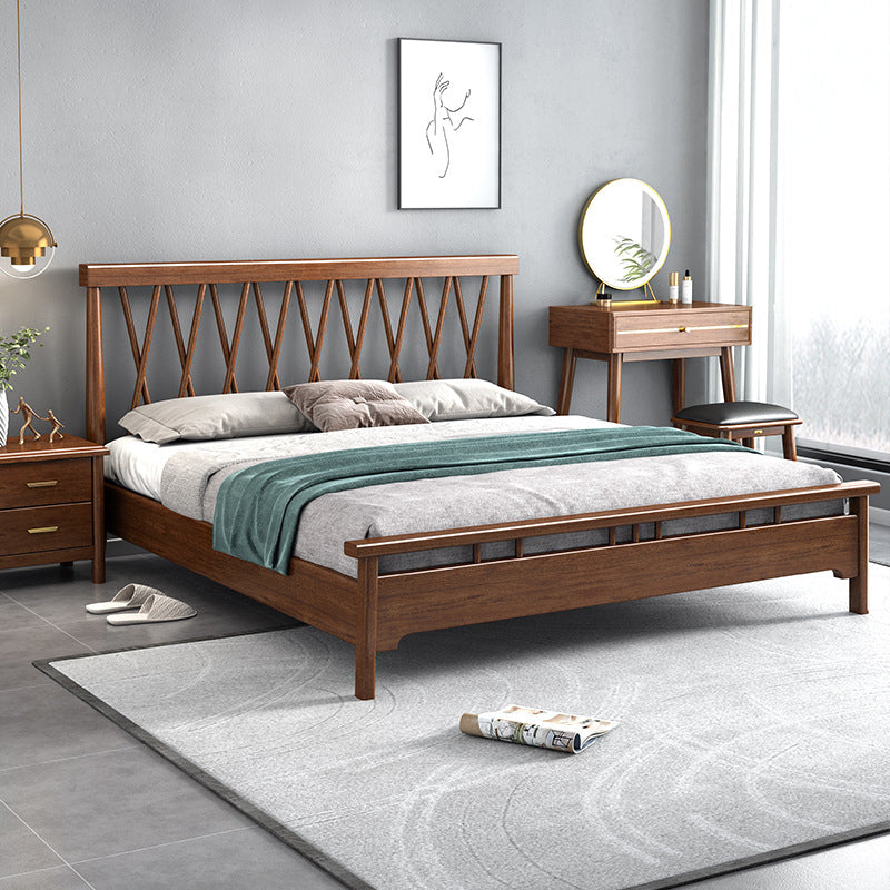 Traditional Open-Frame Bed Solid Wood Solid Color Slat Bed with Headboard