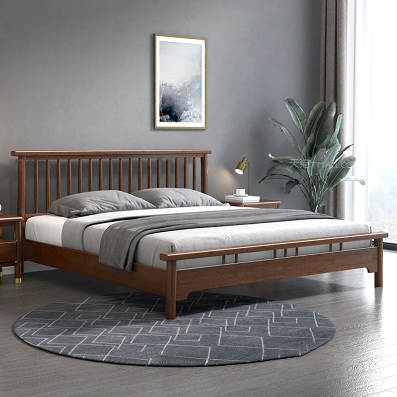 Traditional Open-Frame Bed Solid Wood Solid Color Slat Bed with Headboard