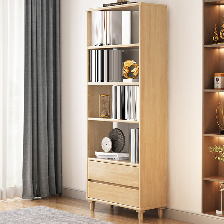 Modern Wooden Bookcase Standard Open Back Bookshelf with Drawers