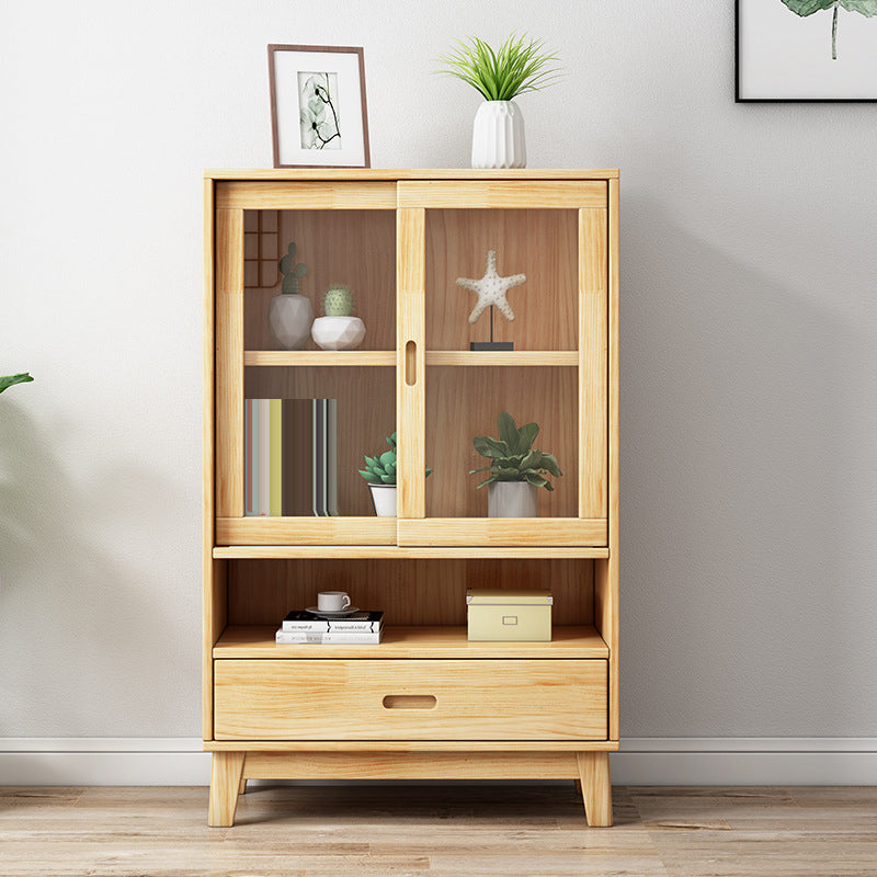 Contemporary Shelf Bookcase Pine Bookshelf with Doors for Living Room