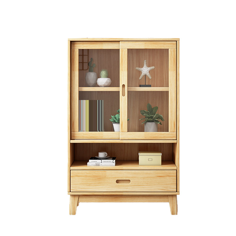 Contemporary Shelf Bookcase Pine Bookshelf with Doors for Living Room