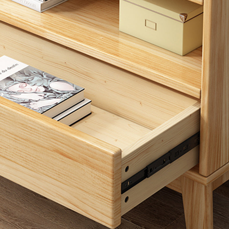 Contemporary Shelf Bookcase Pine Bookshelf with Doors for Living Room