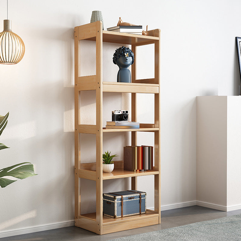 Contemporary Open Shelf Bookcase Rubberwood Bookshelf for Living Room
