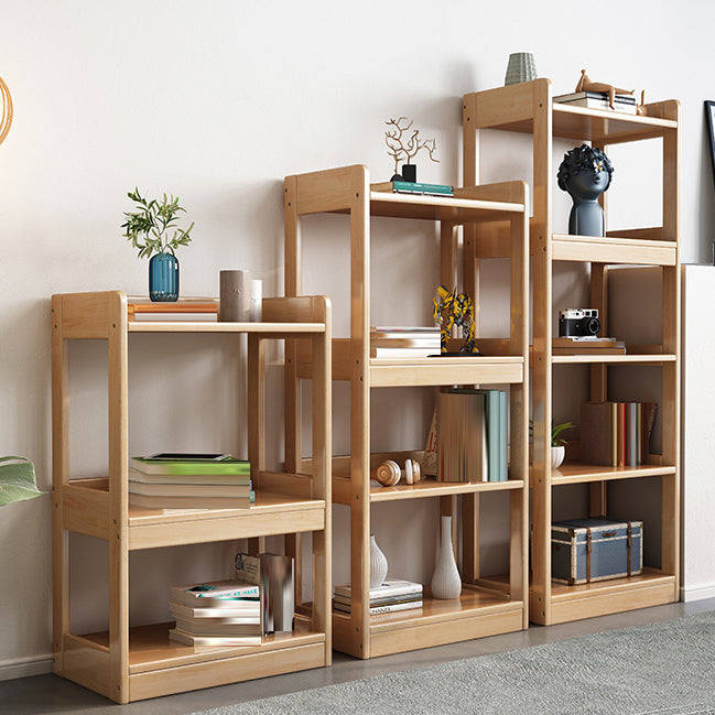Contemporary Open Shelf Bookcase Rubberwood Bookshelf for Living Room