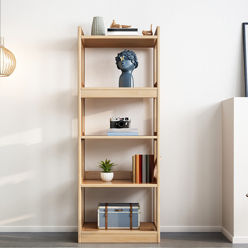 Contemporary Open Shelf Bookcase Rubberwood Bookshelf for Living Room