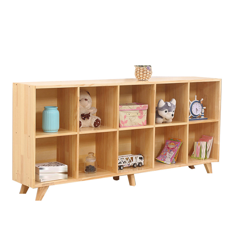 Contemporary Horizontal Shelf Bookcase Pine Bookshelf for Living Room