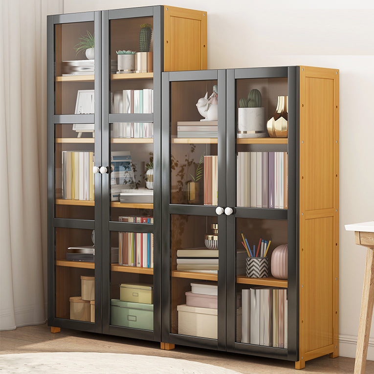 Contemporary Shelf Bookcase Bamboo Bookshelf with Doors for Living Room