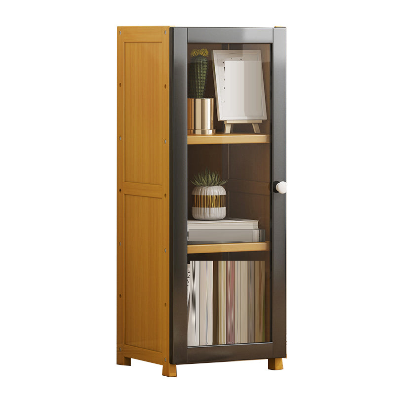Contemporary Shelf Bookcase Bamboo Bookshelf with Doors for Living Room