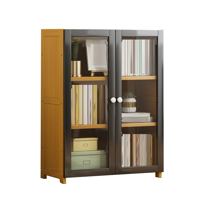 Contemporary Shelf Bookcase Bamboo Bookshelf with Doors for Living Room
