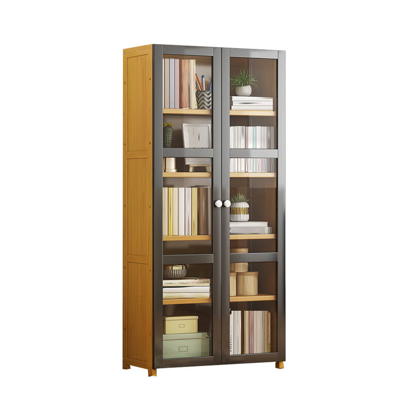 Contemporary Shelf Bookcase Bamboo Bookshelf with Doors for Living Room
