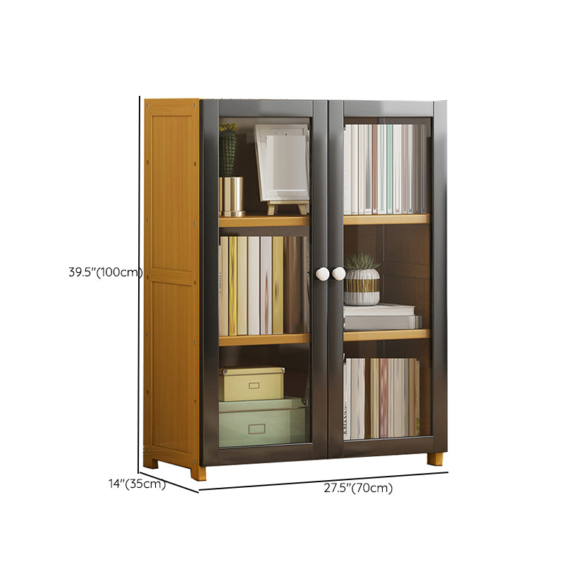 Contemporary Shelf Bookcase Bamboo Bookshelf with Doors for Living Room