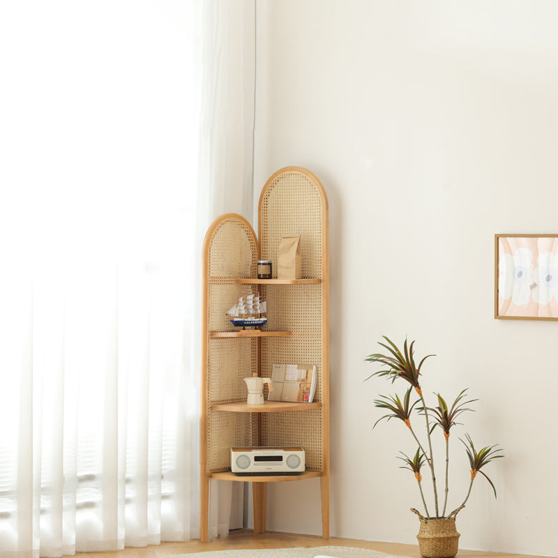 Corner Wooden 4-Tier Shelf Contemporary Bookcase with Shelves