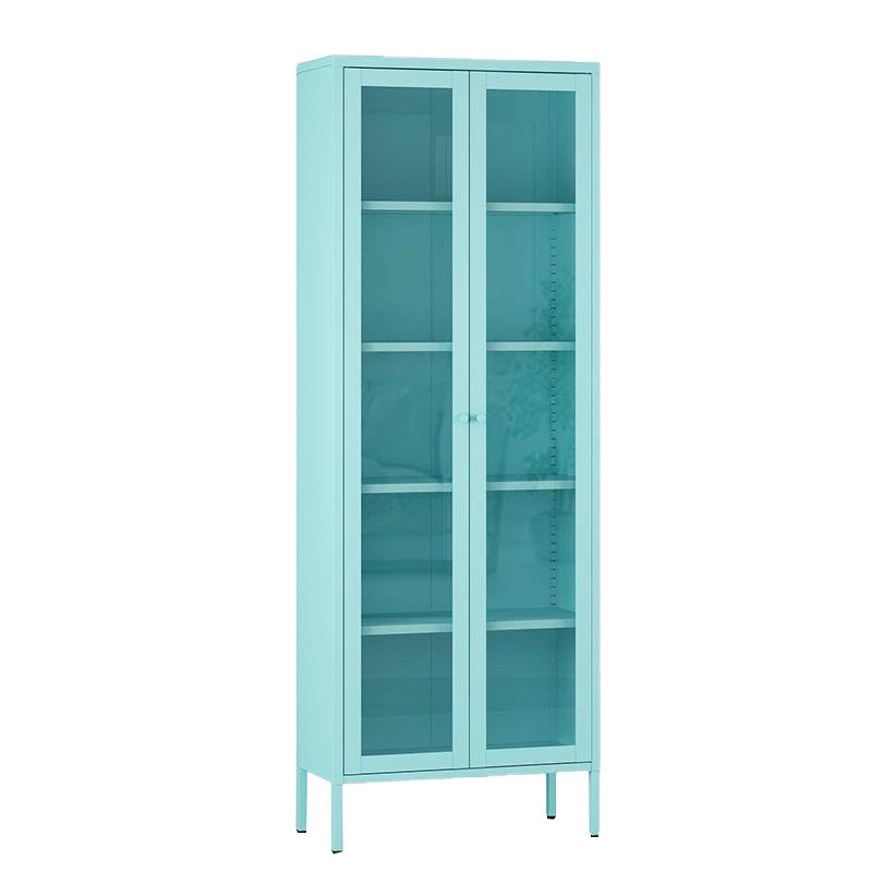 Standard Metal Bookshelf Closed Back 5 Shelves Bookcase with Doors