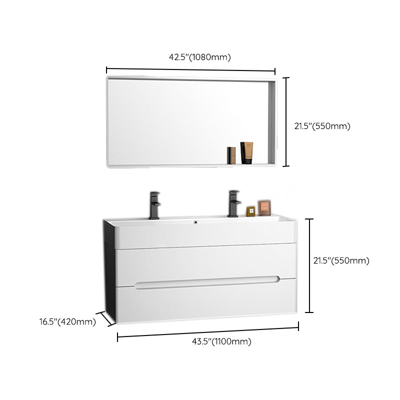 Modern Wooden Sink Vanity White Wall Mount Bathroom Vanity Cabinet with Mirror