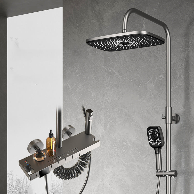 Wall Mounted Modern Square Metal Shower Brass Shower Head Shower Faucet in Gray