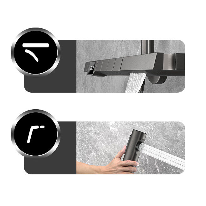 Wall Mounted Modern Square Metal Shower Brass Shower Head Shower Faucet in Gray