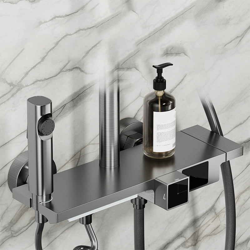 Wall Mounted Modern Square Metal Shower Brass Shower Head Shower Faucet in Gray