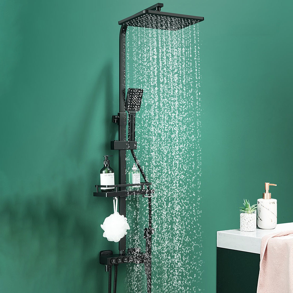 Modern Adjustable Water Flow Shower Faucet Shower Arm Hose Shower System on Wall