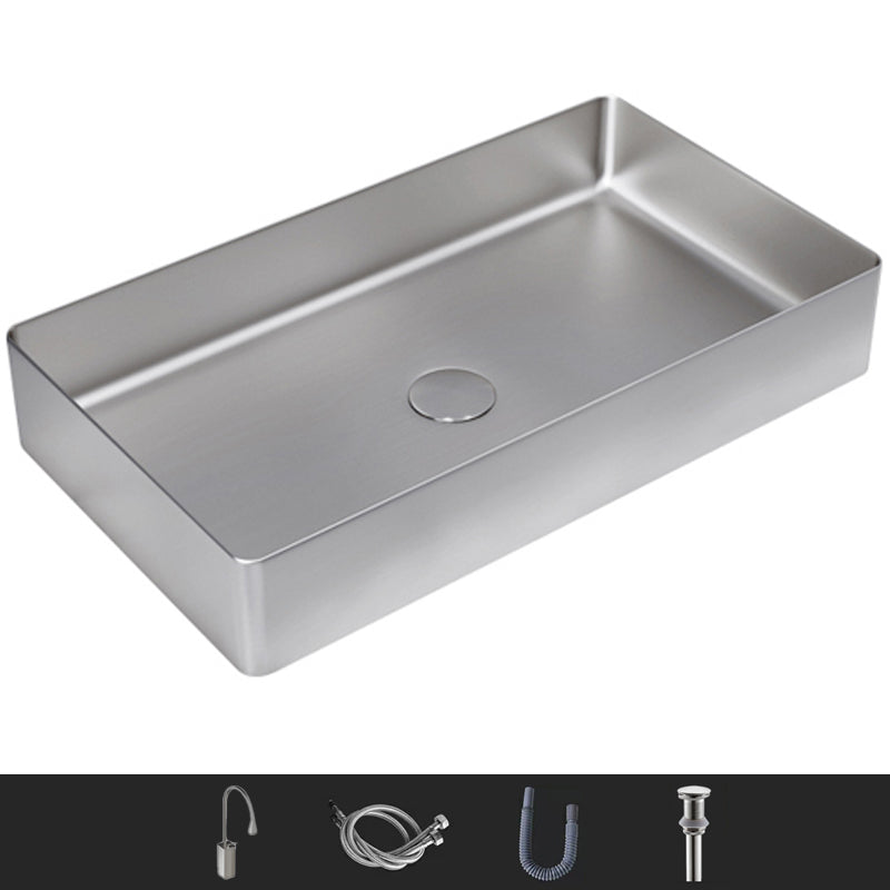 Modern Wash Stand Metal Rectangular with Drain Assembly and Faucet Vessel Bathroom Sink