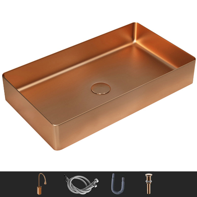 Modern Wash Stand Metal Rectangular with Drain Assembly and Faucet Vessel Bathroom Sink