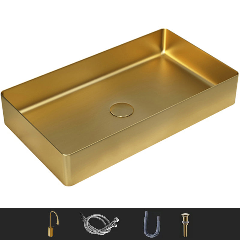Modern Wash Stand Metal Rectangular with Drain Assembly and Faucet Vessel Bathroom Sink