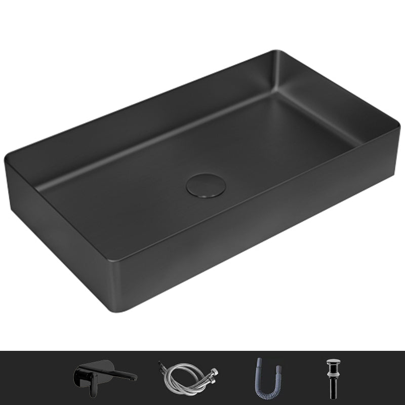 Modern Wash Stand Metal Rectangular with Drain Assembly and Faucet Vessel Bathroom Sink