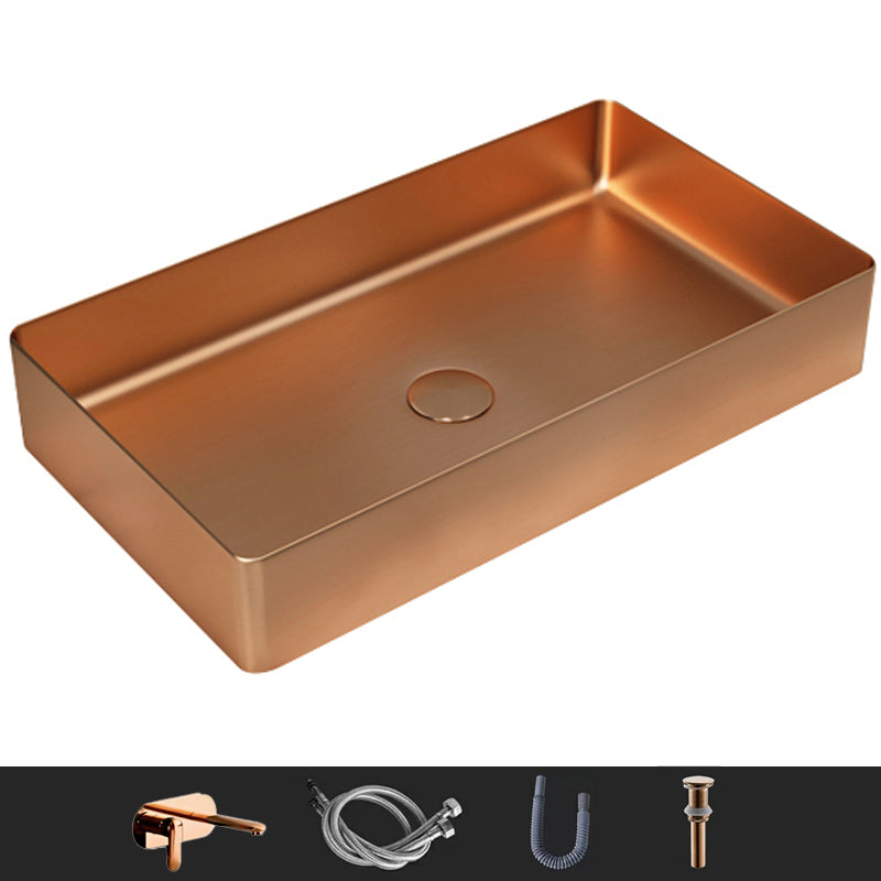 Modern Wash Stand Metal Rectangular with Drain Assembly and Faucet Vessel Bathroom Sink