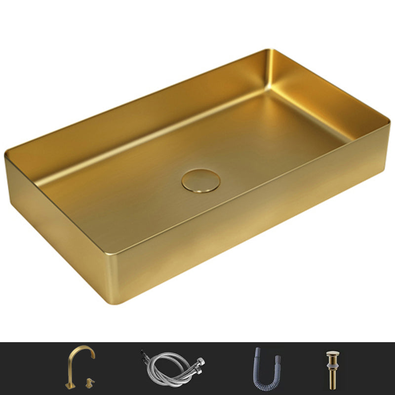 Modern Wash Stand Metal Rectangular with Drain Assembly and Faucet Vessel Bathroom Sink